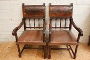 pair of walnut Henri II arm chairs 19th century