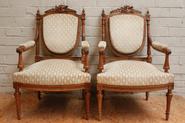 Best pair walnut Louis XVI arm chairs 19th century