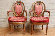 pair gilt Louis XVI arm chairs 19th century