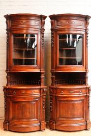 Pair walnut Henri II corner cabinets 19th century