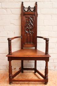 Oak gothic arm chair 19th C.