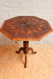Exceptional walnut carved table made by an soldier during his capativity in the first world war dated 1 april 1917 
