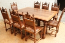 Gothic style Chairs & table in Walnut, France 19th century