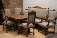 8 pc walnut Henri II sofa set with center table