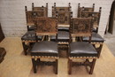 8 walnut spanish style dinning chairs with leather