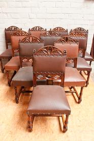 Set of 10 walnut  gothic chairs and gothic table 19th century