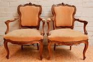 Pair walnut Louis XV arm chairs 19th. century