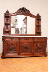 Exceptional solid walnut hunt vanity and mirror 19th century (marble backsplash missing)