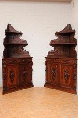 Pair oak hunt corner cabinets 19th century
