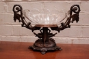 Black forest style Fruit bowl in walnut and glass, France 19th century