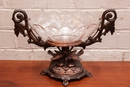 Black forest style Fruit bowl in walnut and glass, France 19th century