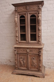 Bleached oak figural renaissance cabinet