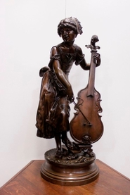 Bronze statue celliste by Vincent Desire Faure De Brousse  CELLISTE