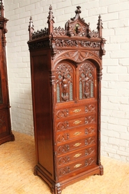 Exceptional 10pc monumental gothic walnut office set