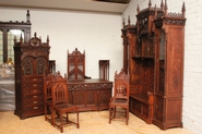 Exceptional 10pc monumental gothic walnut office set