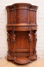 Exceptional figural renaissance cabinet in walnut signed Chaleyssin  