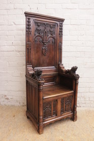 Exceptional gothic hall bench in walnut