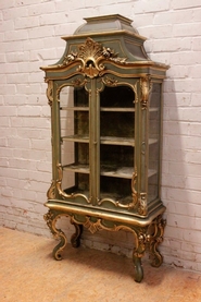 Exceptional Louis XV style  paint display cabinet with beveled glass
