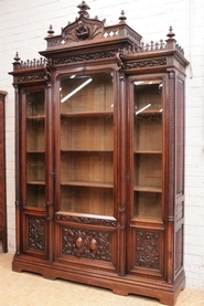 exceptional monumental 3 door gothic bookcase in walnut