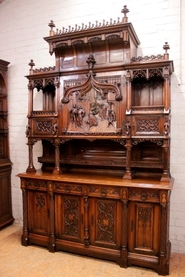 Exceptional monumental gothic cabinet in walnut