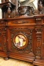Renaissance style Cabinet in walnut & porecelain, France 19th century