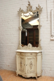 Exceptional paint bombe Louis XV cabinet and mirror