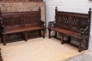 Gothic style Benches in Oak, France 19th century