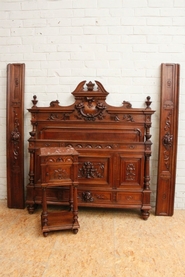 Exceptional quality walnut Renaissance Bed and nightstand