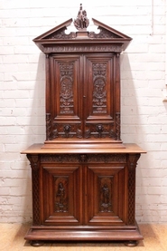 Exceptional renaissance cabinet in solid walnut