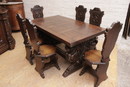 Renaissance style Chairs and table in Oak, France 19th century