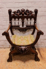 Exceptional renaissance style  Arm chair in walnut