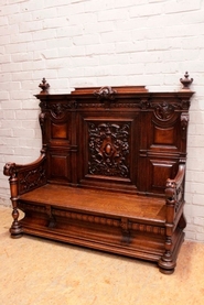 Exceptional renaissance style hall bench in oak