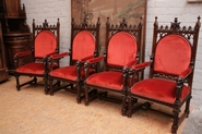 Exceptional set of 4 walnut gothic arm chairs