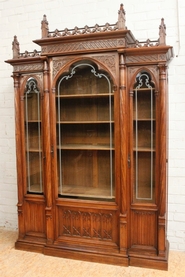 Exceptional walnut gothic 3 door bookcase