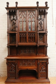 Exceptional walnut gothic cabinet with paint glass doors