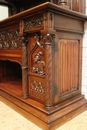 Gothic style Exceptional walnut gothic cabinet with paint glass doors in Walnut, France 19th century