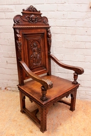 Exceptional walnut renaissance arm chair