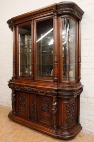 Exceptional walnut renaissance bombe display cabinet signed by SOUBRIER Paris
