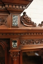 Walnut renaissance style Bookcase with marble inlay , France 19th century