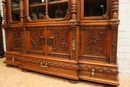 Walnut renaissance style Bookcase with marble inlay , France 19th century