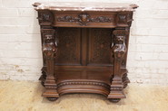 Exceptional walnut renaissance console with red marble top
