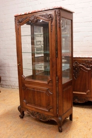 French provencal display cabinet in walnut and marble top
