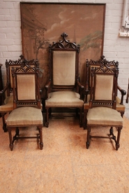Gothic Arm chairs and chairs in walnut