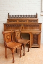 Gothic style Desk and two chairs in Oak, France 19th century