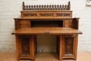 Gothic style Desk and two chairs in Oak, France 19th century