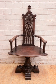 Gothic office turning arm chair in oak