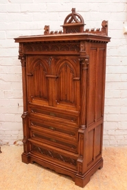 Gothic Secretary desk in walnut with marble top