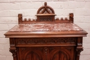 Gothic style Secretary desk in walnut and marble, France 19th century