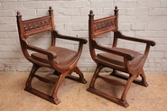 Gothic style arm chairs in walnut