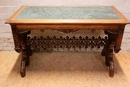 Gothic style Center table in walnut and marble, France 19th century